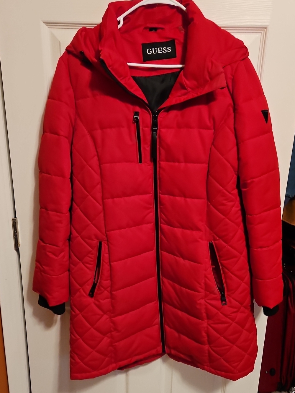 Guess Red Puffer Jacket With Hood